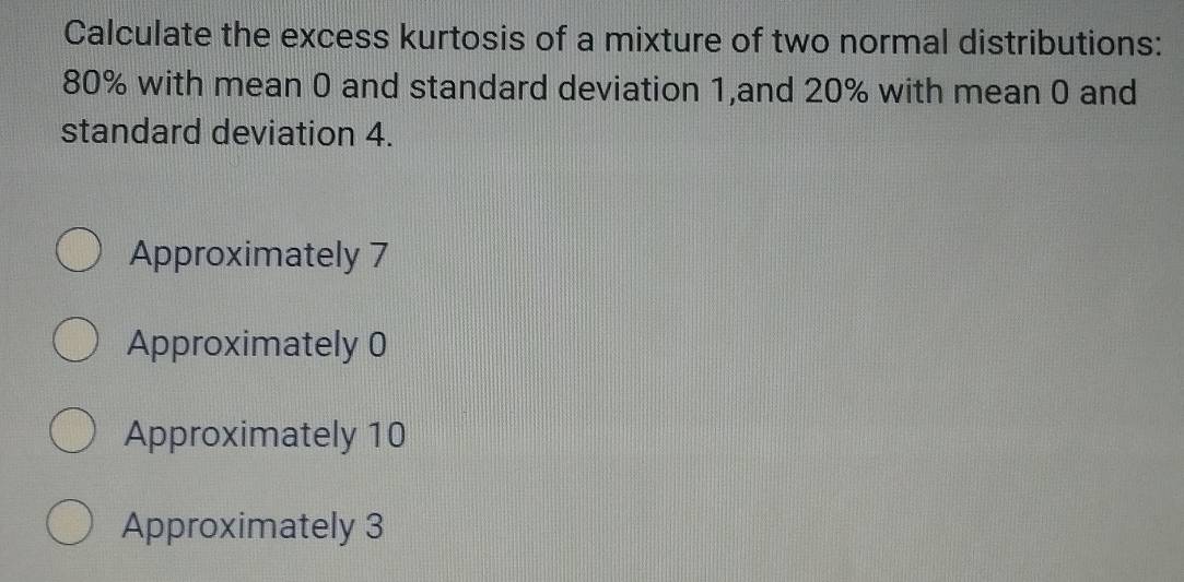 Solved: Calculate the excess kurtosis of a mixture of two normal ...