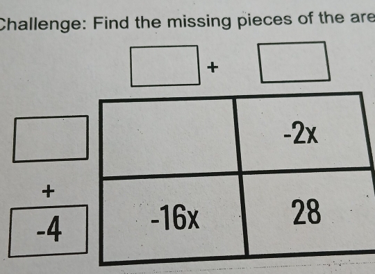 Challenge: Find the missing pieces of the are 
+