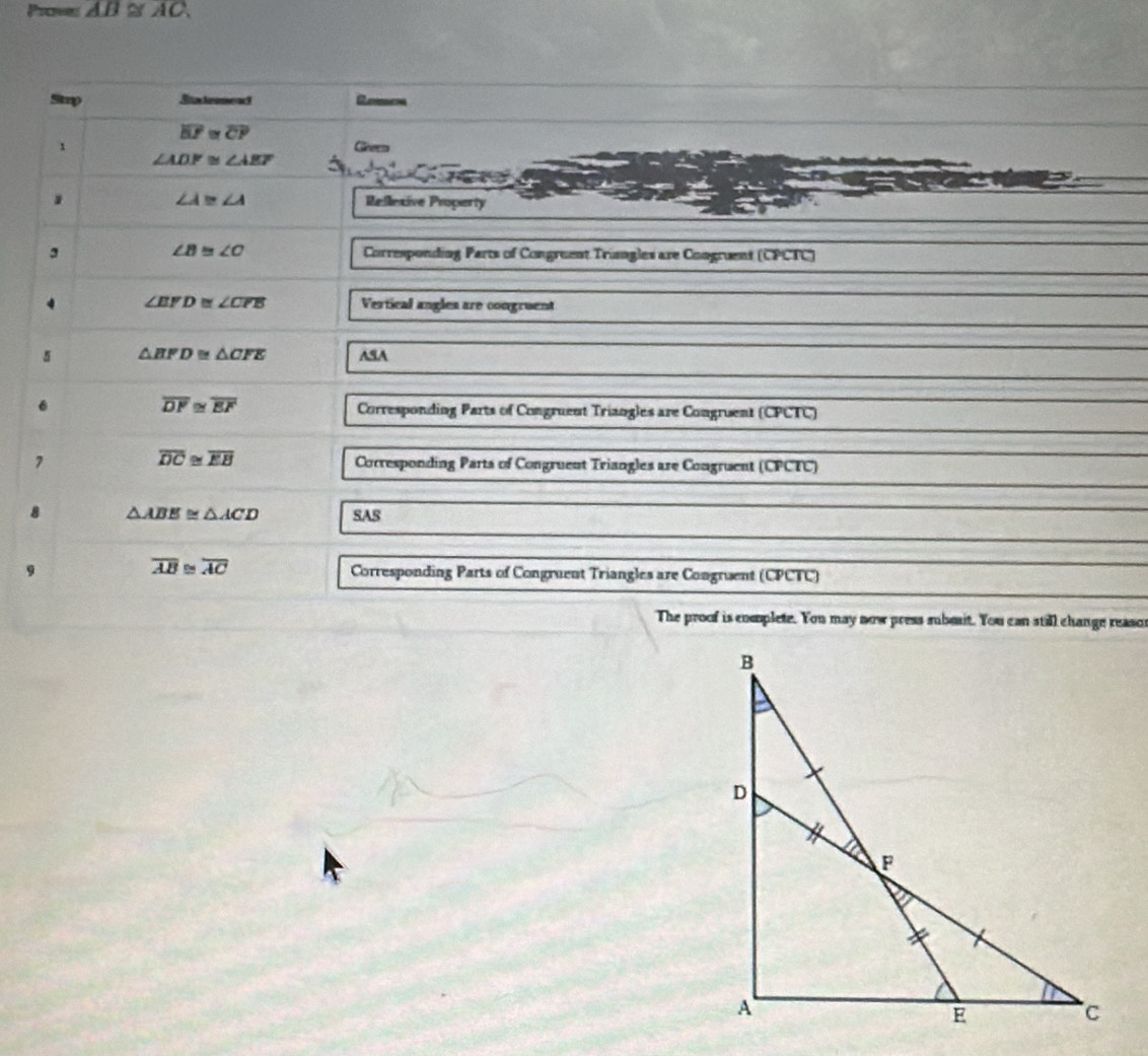 Proves AB≌ AC.
9
easo