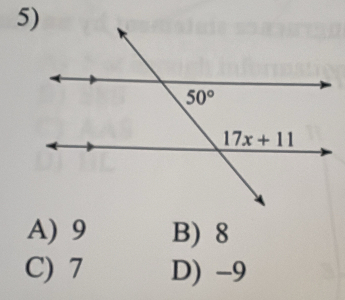 A) 9 B) 8
C) 7 D) -9