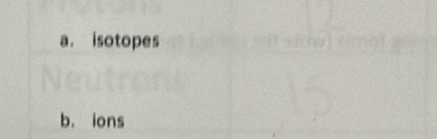 a. isotopes
b. ions