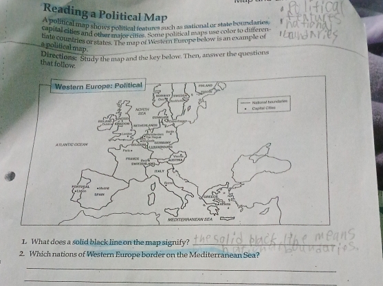 Solved: Reading a Political Map A political map shows political ...