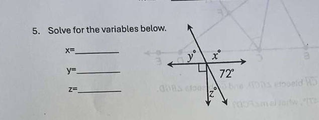 Solve for the variables below.
x= _
_ y=
_ z=