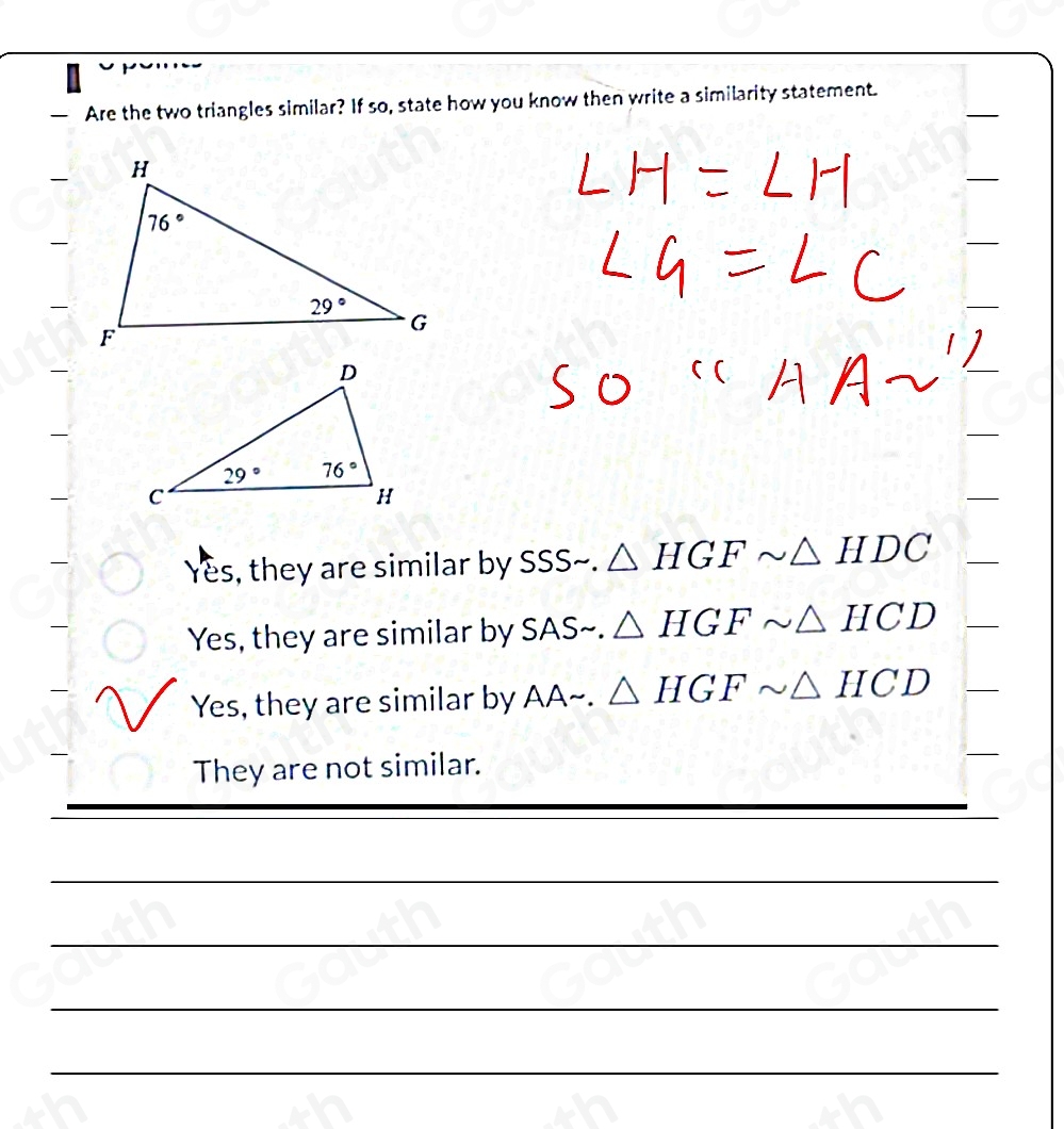 Solved: Are the two triangles similar? If so, state how you know then ...