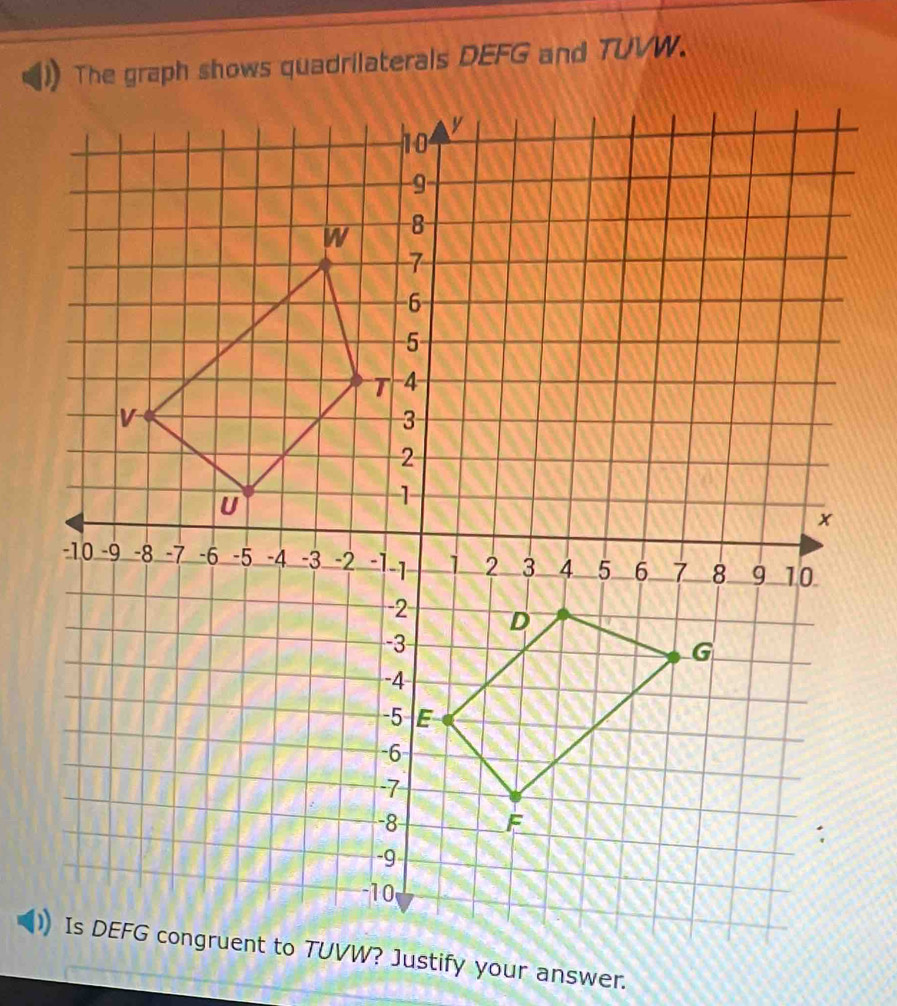 The graph shows quadrilaterals DEFG and TUVW.