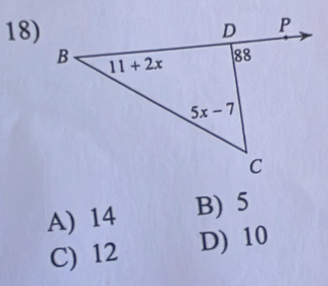 A) 14
B) 5
C) 12
D) 10