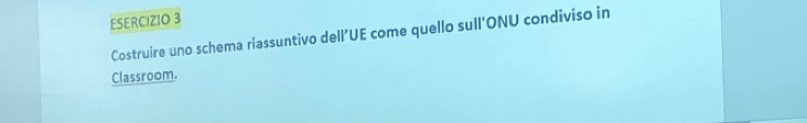 Costruire uno schema riassuntivo dell’UE come quello sull'ONU condiviso in 
Classroom.