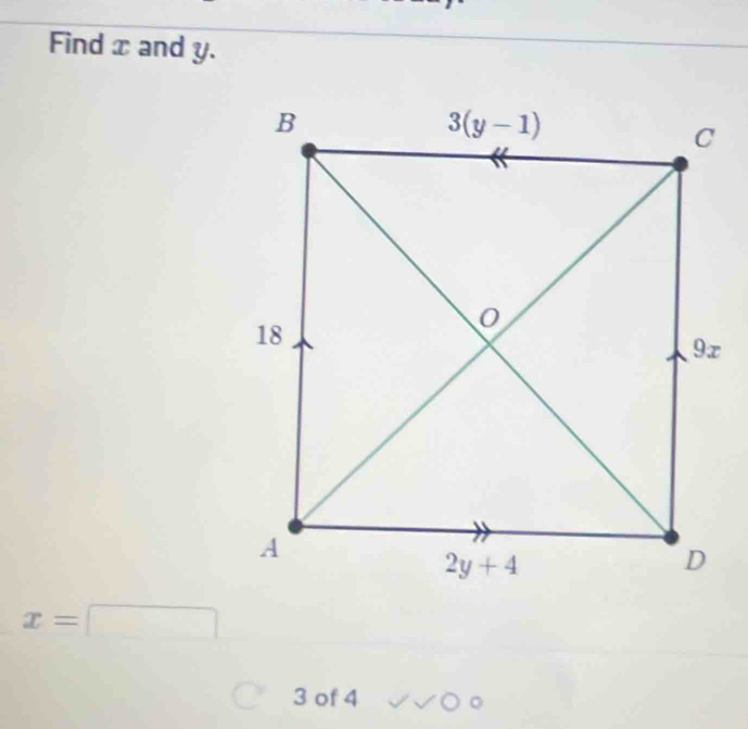 Find x and y.
x=□
3 of 4