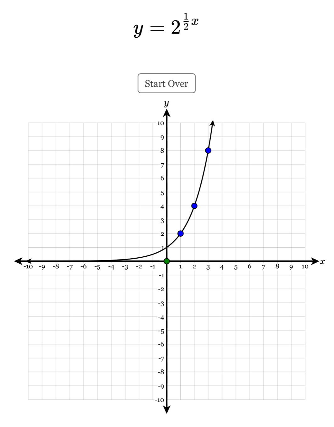 y=2^(frac 1)2x
Start Over
x