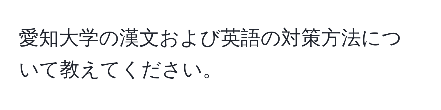 愛知大学の漢文および英語の対策方法について教えてください。