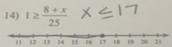 1≥  (8+x)/25 