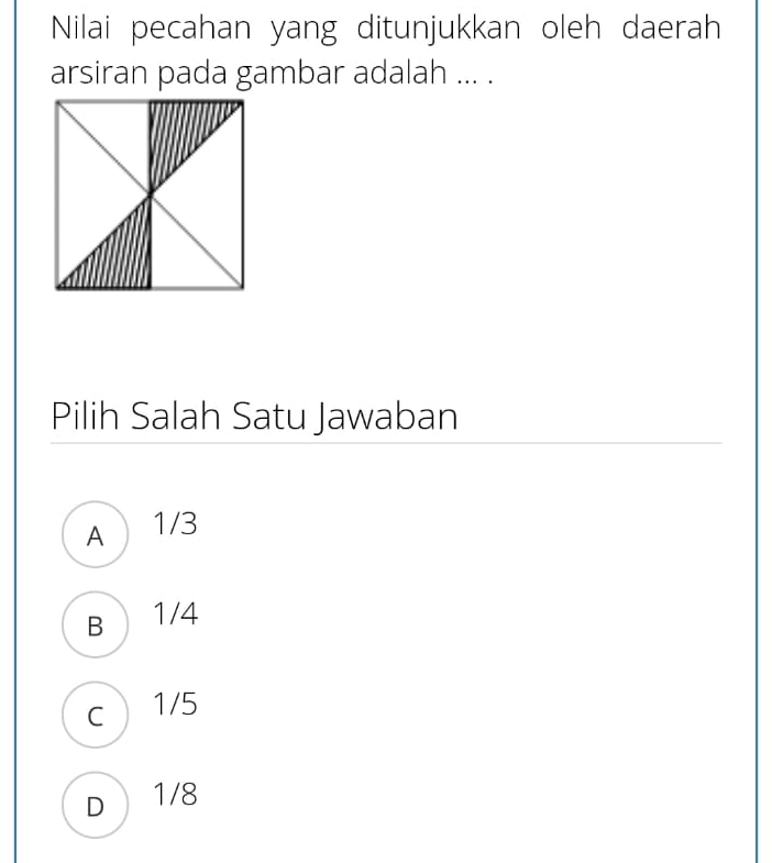 Telah dijawab:Nilai pecahan yang ditunjukkan oleh daerah arsiran pada ...