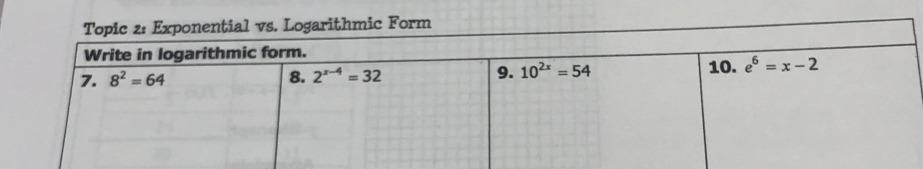 ponential vs. Logarithmic Form