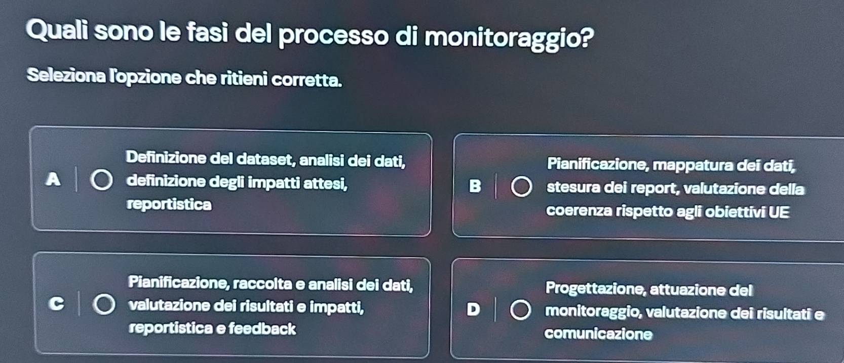 Risolto:Quali sono le fasi del processo di monitoraggio? Seleziona l ...