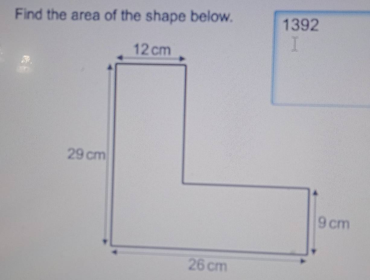 Find the area of the shape below.
1392
A