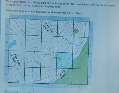 Solved: This topographic map shows part of the Snowy River. The river ...