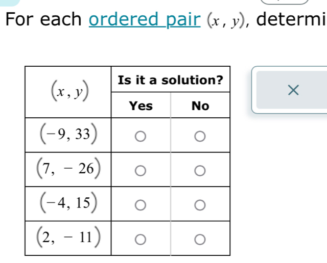 For each ordered pair (x,y) , determi
×