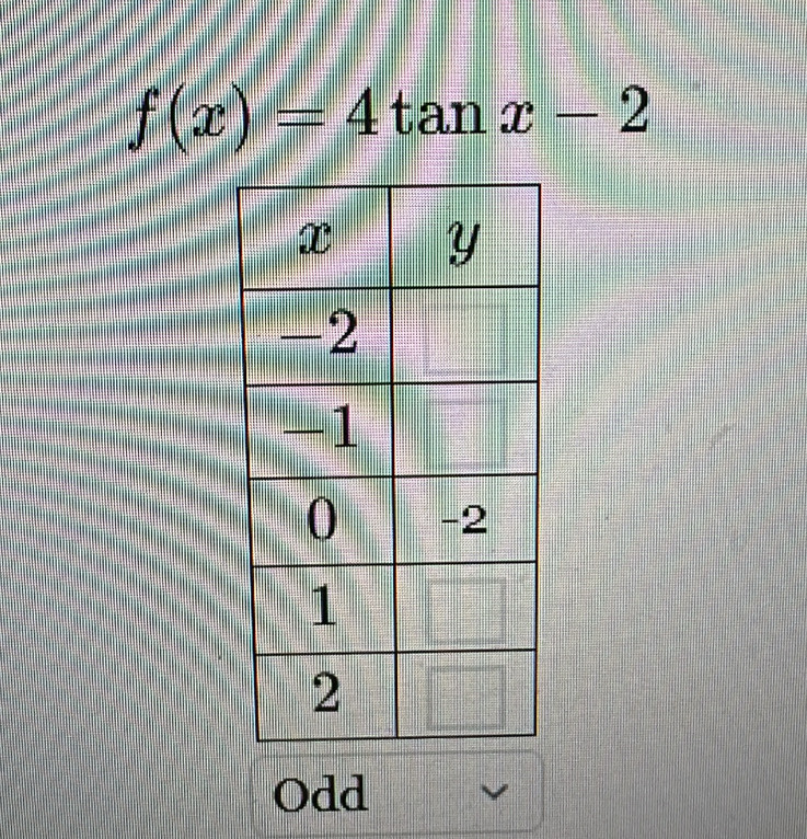 f(x)=4tan x-2
Odd