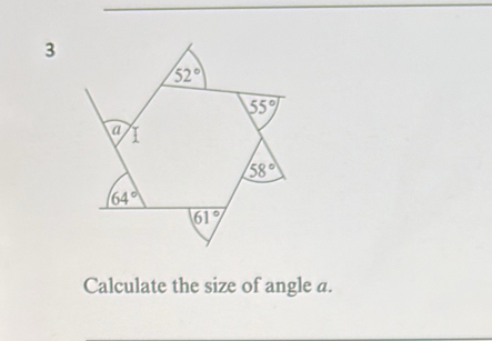 Calculate the size of angle a.