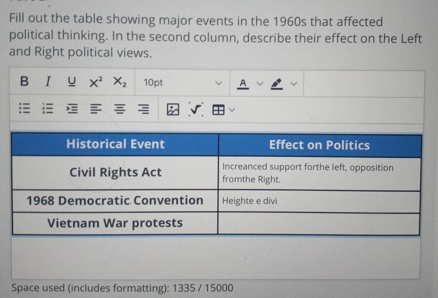 Solved: Fill out the table showing major events in the 1960s that ...