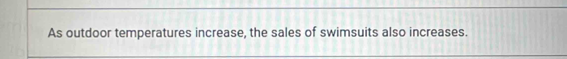 As outdoor temperatures increase, the sales of swimsuits also increases.