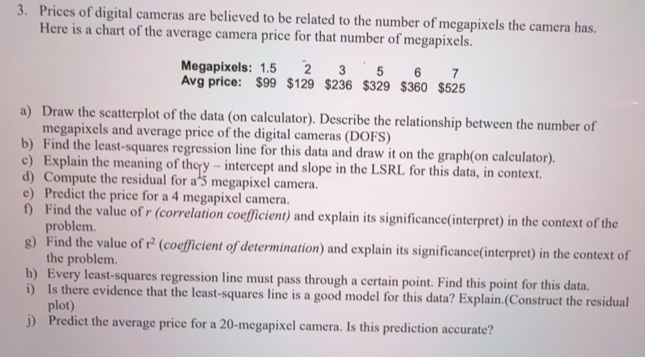 Gelöst:Prices of digital cameras are believed to be related to the ...