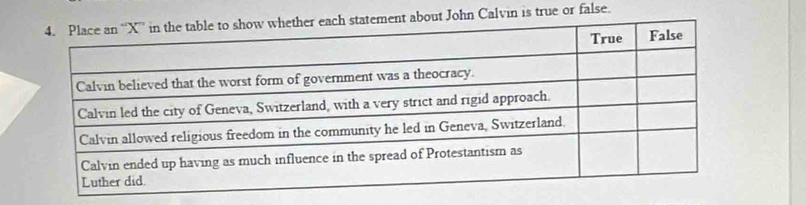 bout John Calvin is true or false.