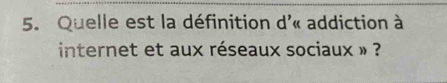 Quelle est la définition d'« addiction à 
internet et aux réseaux sociaux » ?