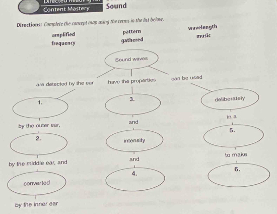 Content Mastery Sound 
the terms in the list below. 
b 
by the inner ear