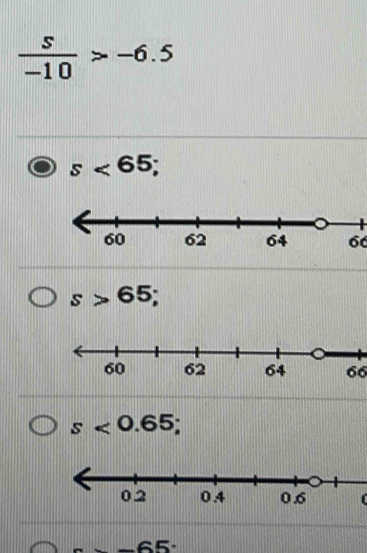  s/-10 >-6.5
s<65</tex>;
66
s>65;
66
s<0.65; 
I
65°