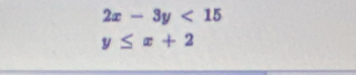 2x-3y<15</tex>
y≤ x+2