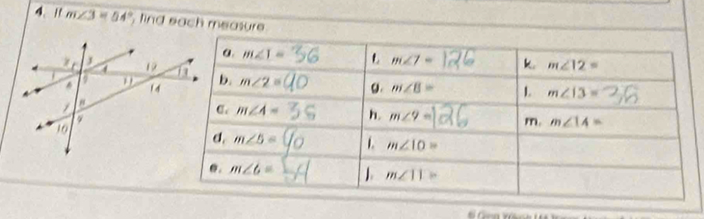 11 m∠ 3=54° , find each measure