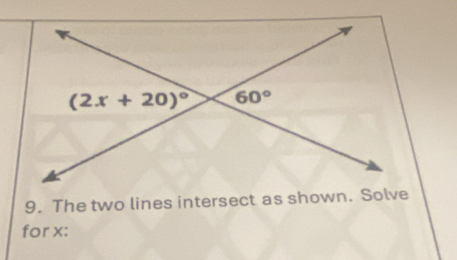 The two lines intersect as shown. Solve
for x: