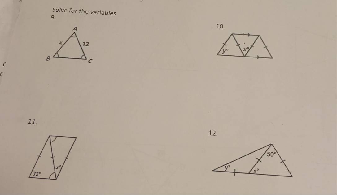 Solve for the variables
9.
10.
 
(
(
11.
12.