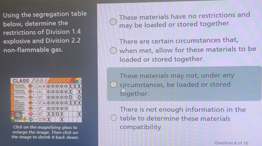 Solved: Using the segregation table These materials have no ...