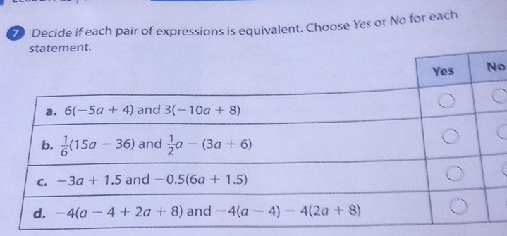 Solved: Decide if each pair of expressions is equivalent. Choose Yes or ...