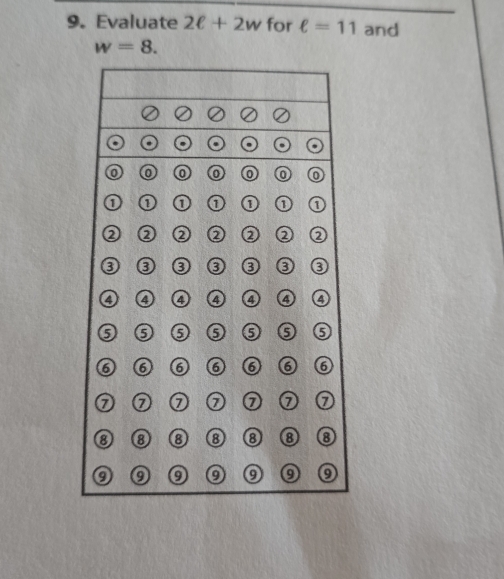 Evaluate 2ell +2w for ell =11 and
w=8.