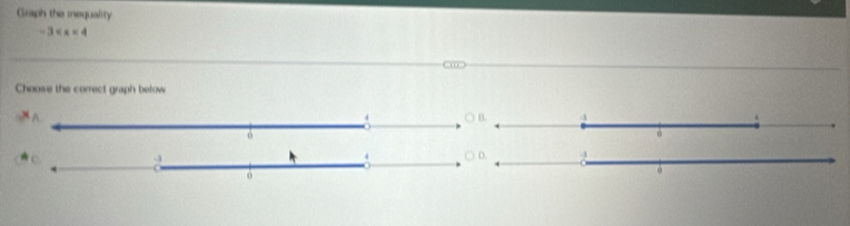 Graph the iequality
-3
Choose the correct graph below