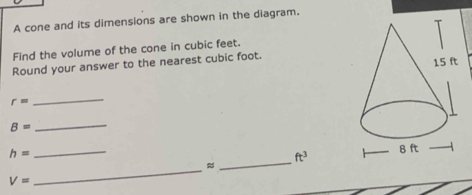 Solved: A cone and its dimensions are shown in the diagram. Find the ...