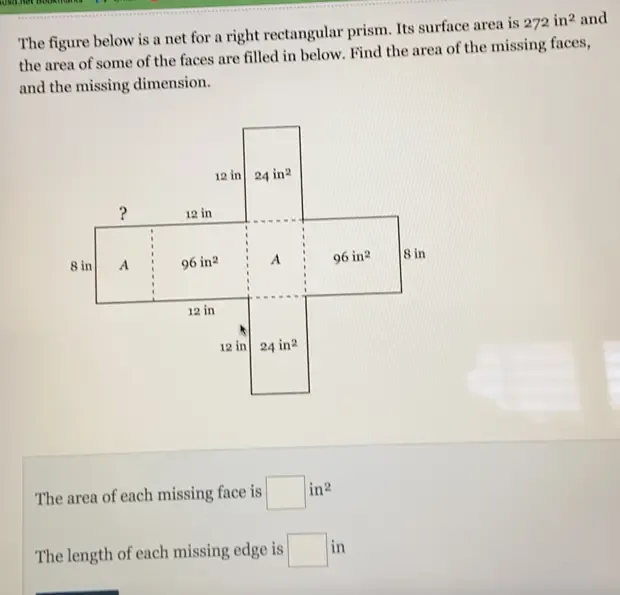 Solved: The figure below is a net for a right rectangular prism. Its ...