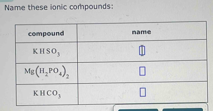 Name these ionic compounds: