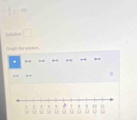 - 5/6 ≥ -10
Scilution □
Graph the solution.
a