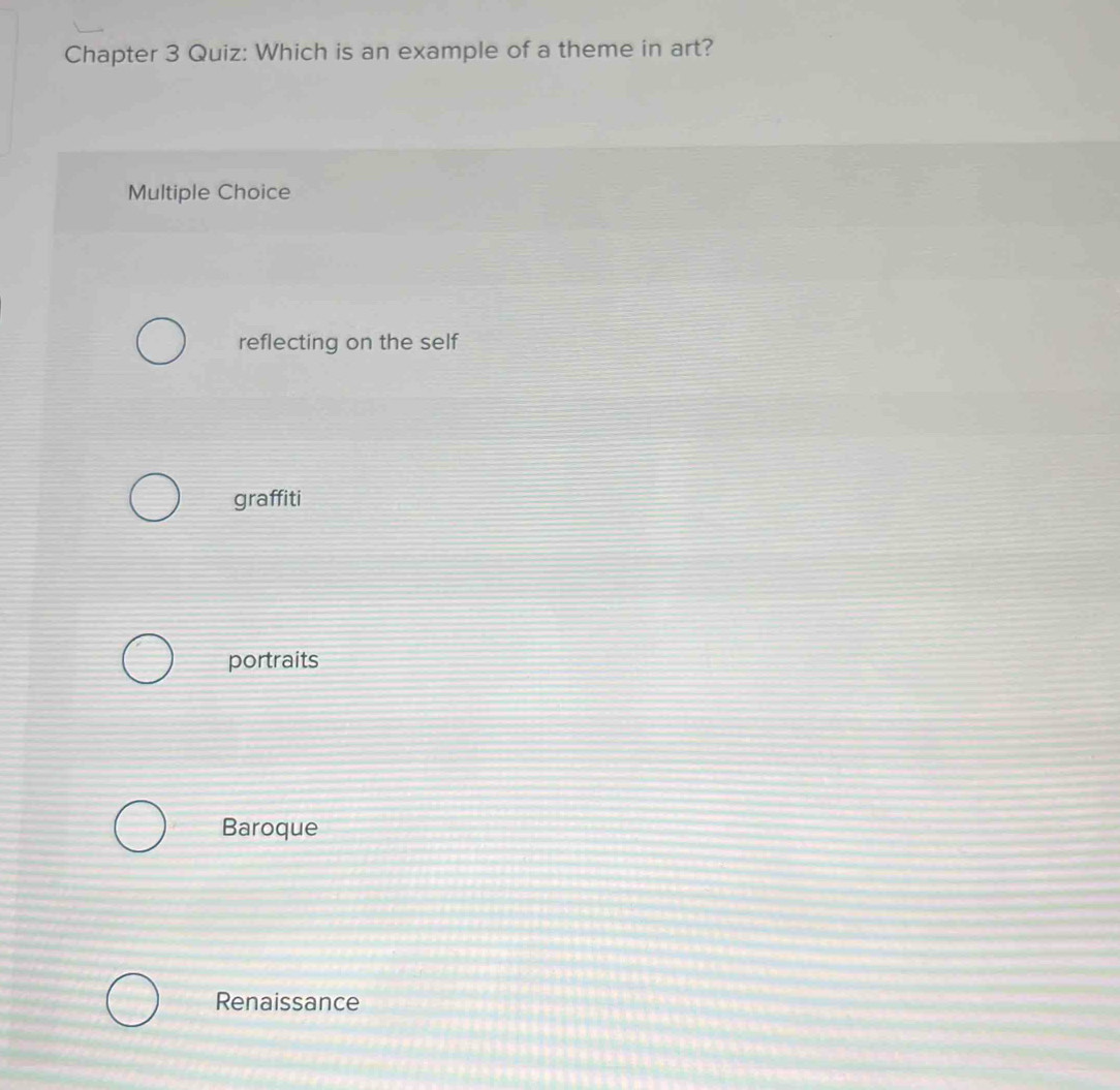 Solved: Chapter 3 Quiz: Which is an example of a theme in art? Multiple ...