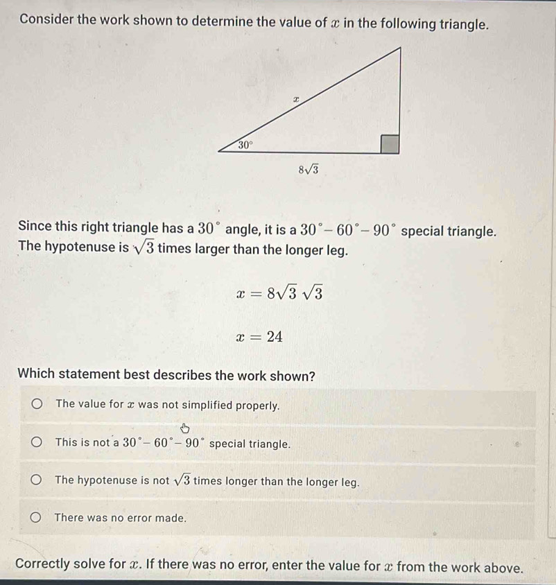 Solved: Consider the work shown to determine the value of x in the ...