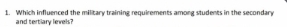 Which influenced the military training requirements among students in the secondary 
and tertiary levels?