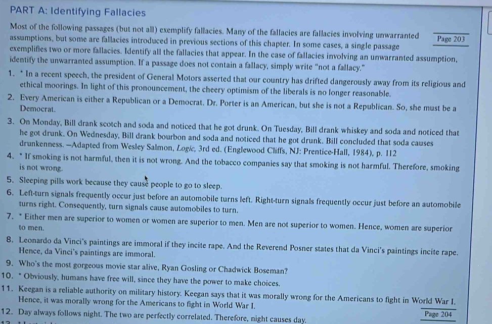 Solved: Identifying Fallacies Most of the following passages (but not ...