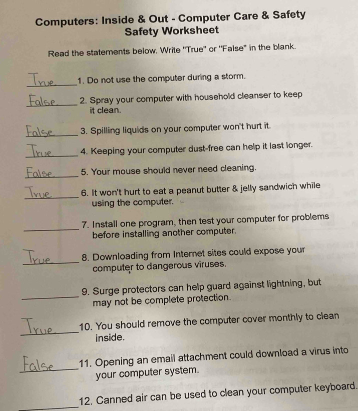 Solved: Computers: Inside & Out - Computer Care & Safety Safety ...