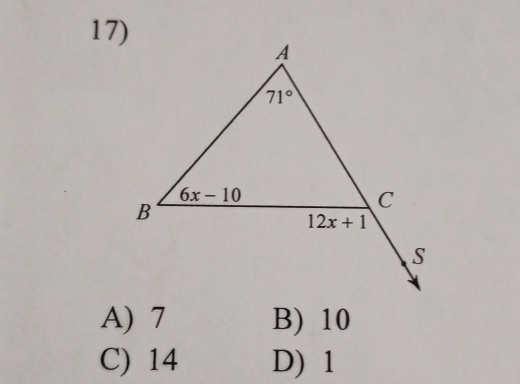 A) 7 B) 10
C) 14 D) 1