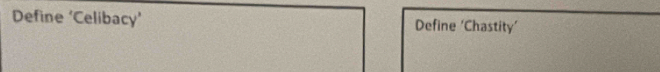 Define ‘Celibacy’ 
Define ‘Chastity’