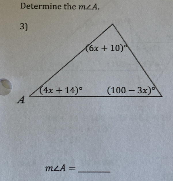 Determine the m∠ A.
m∠ A= _